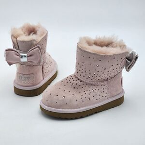 UGG Kids Classic Mini II Star Print Bow Short Boots Pink Silver Toddler's Size 9